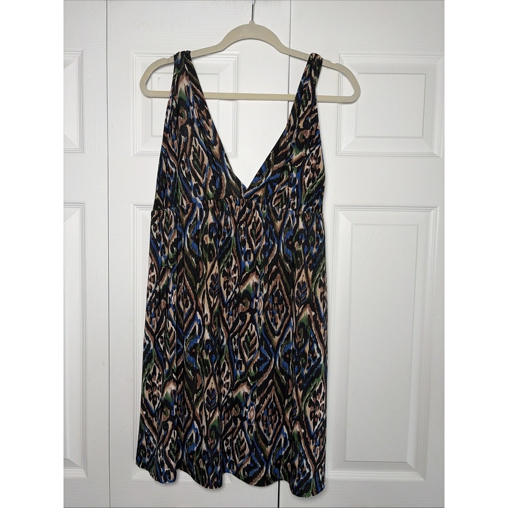 Jordan Taylor Swim Cover Up Womens L Blue Brown Ikat V-Neck Babydoll Twist